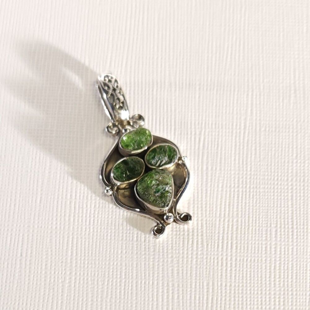 Chrome Diopside Rough Cut Gemstone Pendant